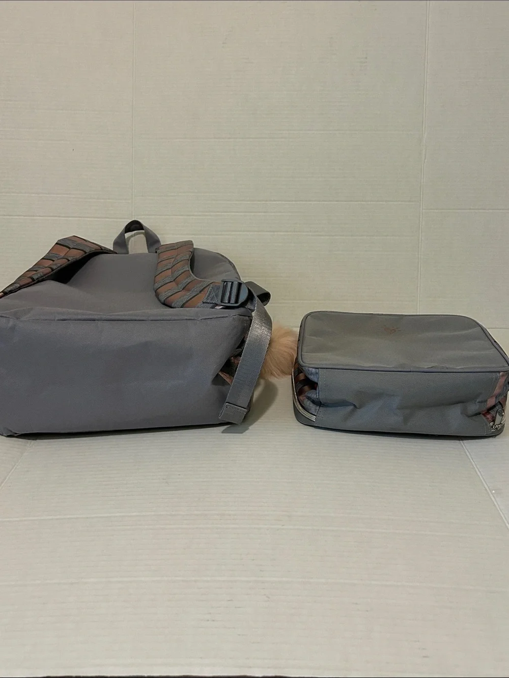 Justice ‘A’ Glitter Gray Backpack & Lunchbox Set with Rose Gold Polka Dots
